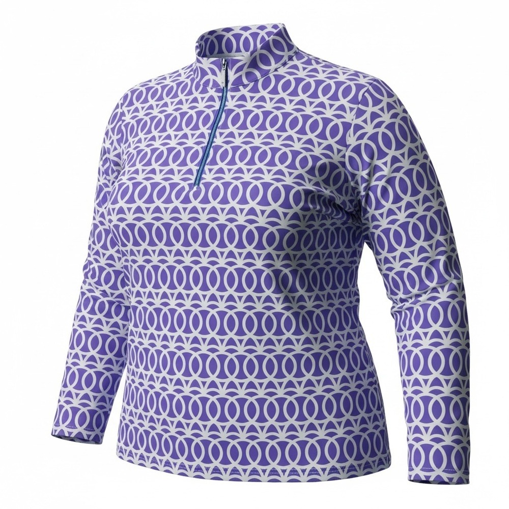 Lulu-B Quarter Zip Pullover Women 1X Purple Geometric Active Sporty Golfcore